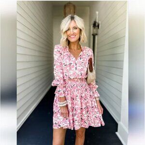 Roan + Ryan Evereve Genevieve Floral Smocked Waist Mini Dress Women's Medium